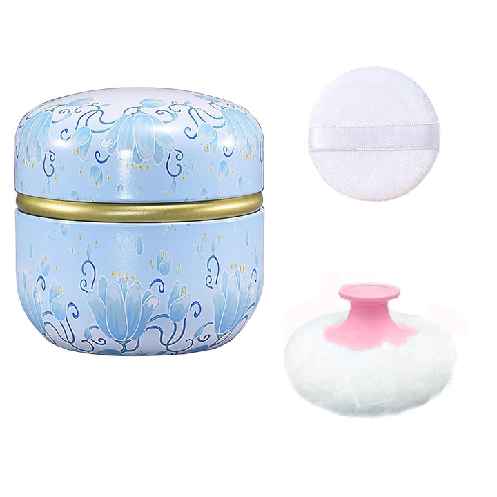 Body Powder Puff and Container for Dusting Powder, Women Powder Puff and Powder Case for Bath and Travel (Romantic Flowers)