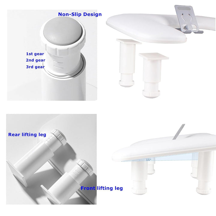 Manicure Arm Rest with Rotating Phone Holder for Nails Tech, U - Shaped Adjustable Nail Hand Rest Stand PU Leather (White)