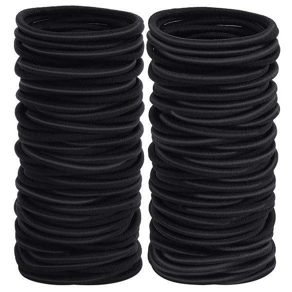 100Pcs Womens Elastics Hair Tie, 4MM Black Ponytail Holders Hair Bands, 2 Inch in Diameter Elastic Band for Medium to Thick Hair (4Mm Black)