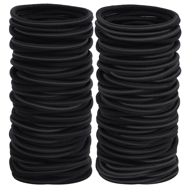 100Pcs Womens Elastics Hair Tie, 4MM Black Ponytail Holders Hair Bands, 2 Inch in Diameter Elastic Band for Medium to Thick Hair (4Mm Black)