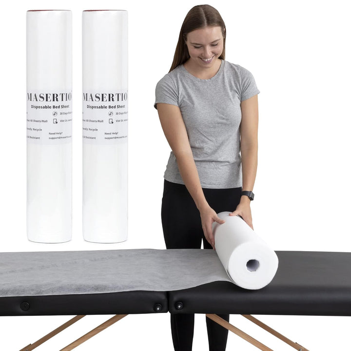 Disposable Massage Bed Cover - 60 Sheets per Roll, Non-Woven Disposable Material - Ideal for Spa, Massage Table, Tattoo, Waxing Table - No Crinkle Table Sheets - 31.5 X 71 Inches (1 Roll)