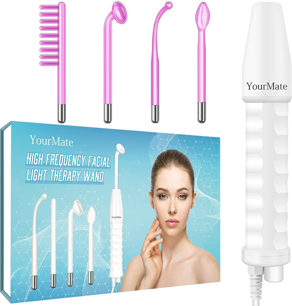 Phototherapy Device High Frequency Facial Wand Machine with Argon Tubes for Face Chin Neck Hair, Facial Skin Wand Machine with 4 Different Tubes