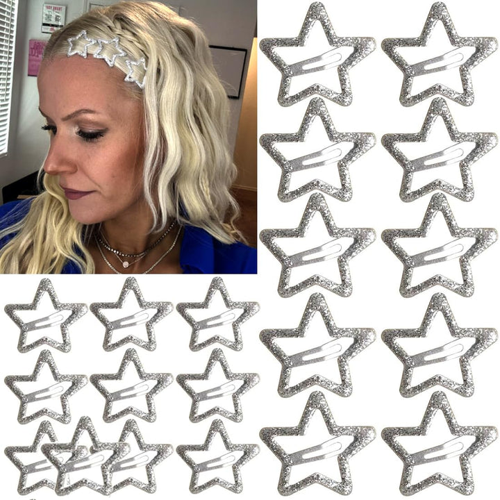 20 PCS 1.22" Star Hair Accessories - Non-Slip Metal Snap Clips and Barrettes for Girls & Women, Y2K Style