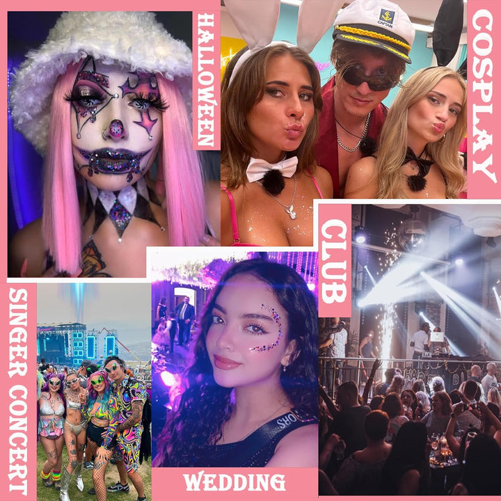 Body Glitter Face Glitter Gel: Singer Concerts Disco Festival Rave Accessories Face Glitter Makeup 150Ml Chunky Sequins Mermaid Face Body Hair Glitter Gel (White&Silver&Pink)