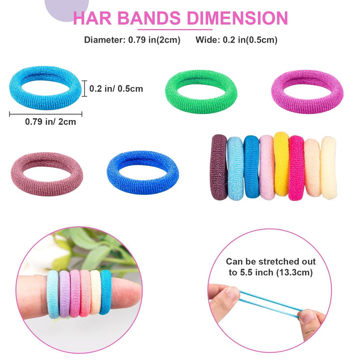 350 PCS Multicolor Cotton Hair Ties – Small Baby Hair Elastics for Kids and Girls, No Crease Finger Ponytail Holders (20 Colors)