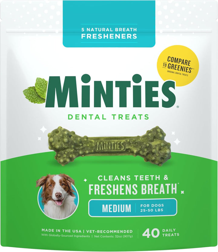 Dental Chews for Dogs, 40 Count, Vet-Recommended Mint-Flavored Treats for Tiny/Small Dogs 5-24 Lbs, Dental Bones Clean Teeth, Fight Bad Breath, and Removes Plaque and Tartar