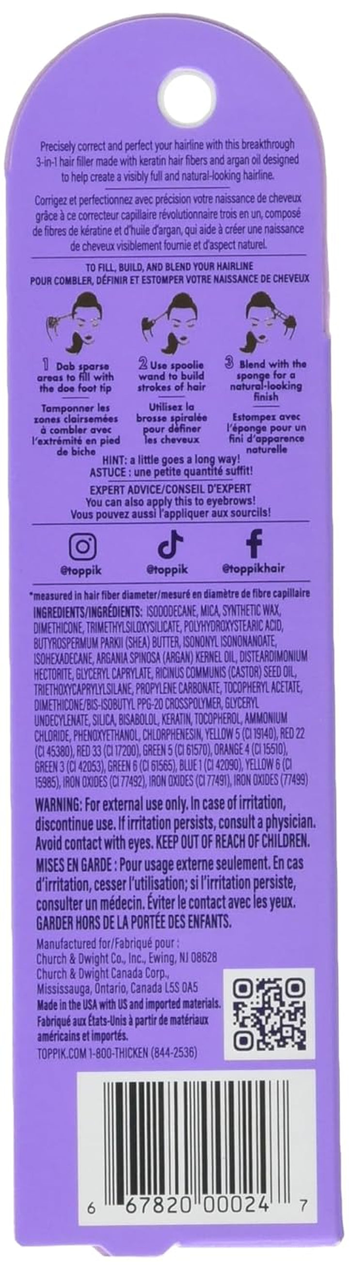 Fill Me in Hairline Filler, Hair Color Root Touchup, Hair Fibers Wand, Fills in Thinning Hairline, Hair Styling Product, 0.176 Oz (5 G) Medium Brow