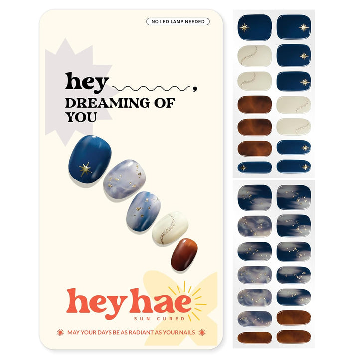 Semi Cured Gel Nail Strips | Spring Nails No LED Lamp Needed Easy Apply & Remove | Includes 28 Strips, 1 Prep Pad, 1 Nail File & 1 Wooden Stick - Hey, Clean Girl