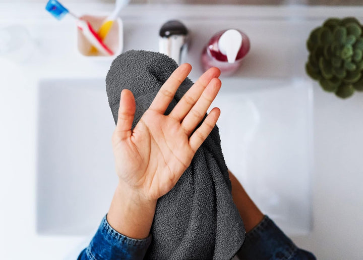 12 Pack Premium Wash Cloths Set, 12 by 12 Inches, 100% Cotton Ring Spun, Highly Absorbent and Soft Feel Essential Washcloths for Bathroom, Spa, Gym, and Face, Grey