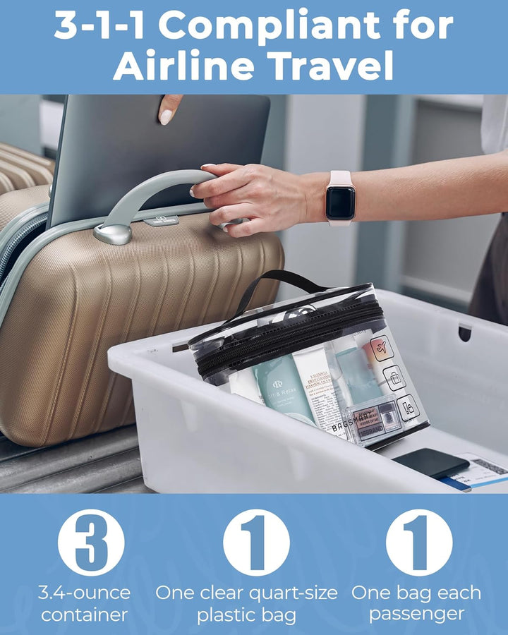 TSA Approved Toiletry Bag, 2 Pack Clear Makeup Cosmetic Bag Organizer, Quart Size Travel Bag for Toiletries, Carry-On Travel Accessories Essentials, Black-2Pcs