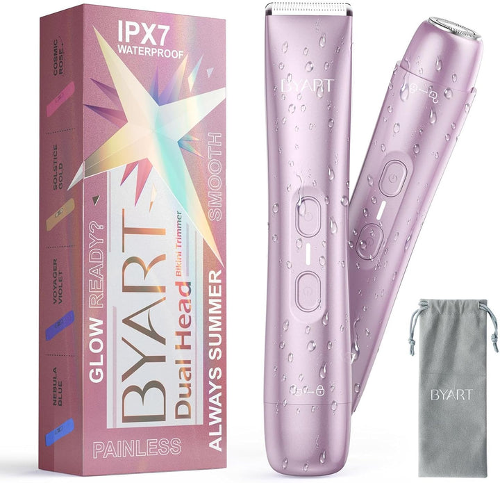 Bikini Trimmer for Women Dual Head - IPX7 Waterproof & Painless Electric Razors for Beauty, Pubic Hair, Face, Legs & Underarms– Portable Cordless Shaver with Fast Charging (Purple)