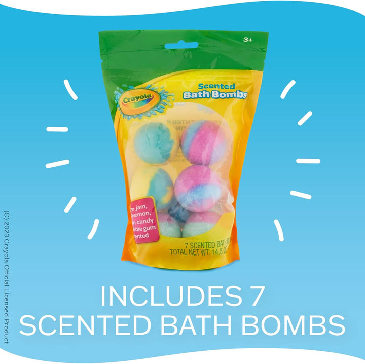 Crayola Colorful Scented Bath Bombs for Kids, Color You Bath Non-Toxic Bathbomb Fizzies for Boys Girls Holiday Stocking Stuffer, Grape Jam, Laser Lemon, Cotton Candy, & Bubble Gum Scents