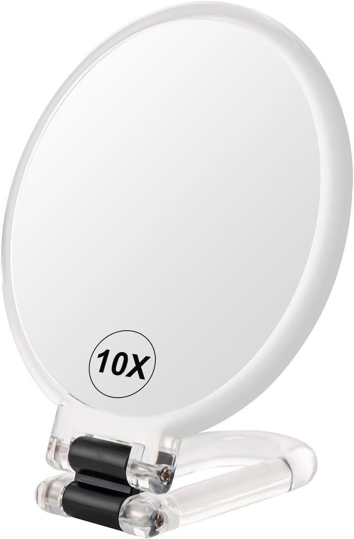 1X/10X Magnifying Handheld Mirror Double Sided, Foldable Travel Makeup Mirror, Adjustable Rotation Pedestal Hand/Hanging/Desk Vanity Mirror-Black