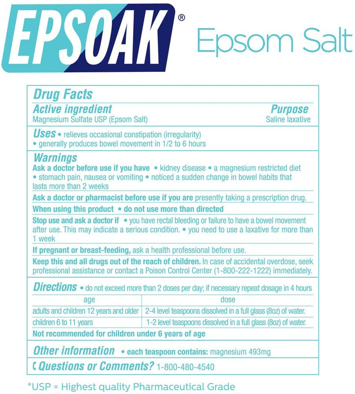 Epsom Salt 19 Lb. Magnesium Sulfate USP, Resealable Epsom Salt Bulk Bags Unscented, Made in the USA, Cruelty-Free Certified