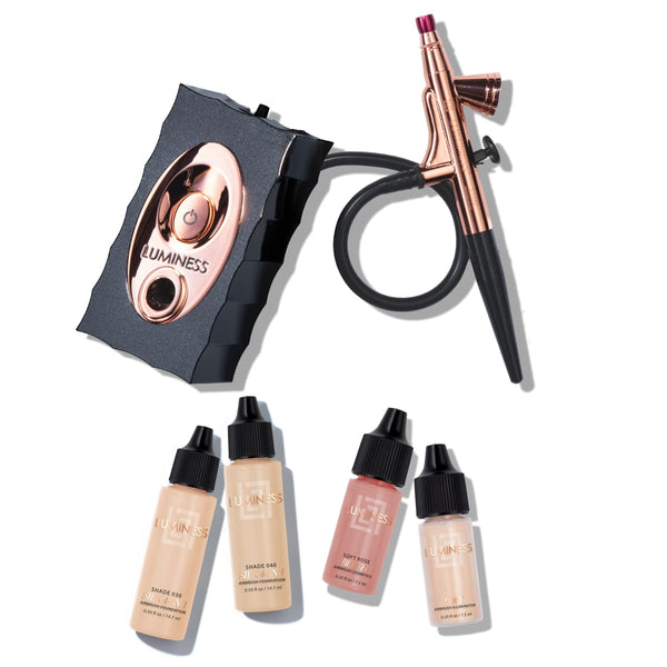 Air Icon Makeup Airbrush System and 4-Piece Foundation Starter Kit, Medium Coverage - Quick, Easy & Long Lasting Application - Includes Silk 4-In-1 Foundation, Highlighter & Blush