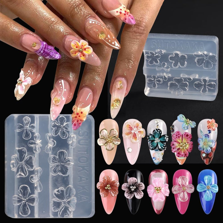 3D Flowers Nail Mold Silicone Nail Tools, Hawaii Hibiscus Floral Petal Nail Design Resin Molds Nail Art Carving Template for Resin Manicure Decorations Accessories DIY Nail Supplies