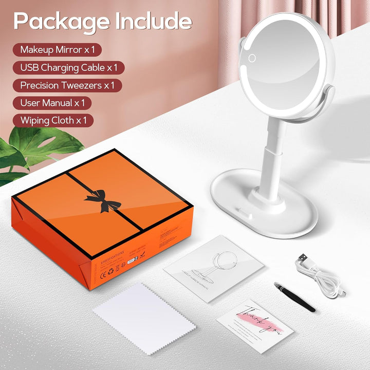 Makeup Mirror with Lights, Lighted Magnifying Mirror 30X with 3 Lighting and Adjustable Brightness, 2-Sided Height Adjustable Vanity Mirror for Bathroom, Gifts for Women White