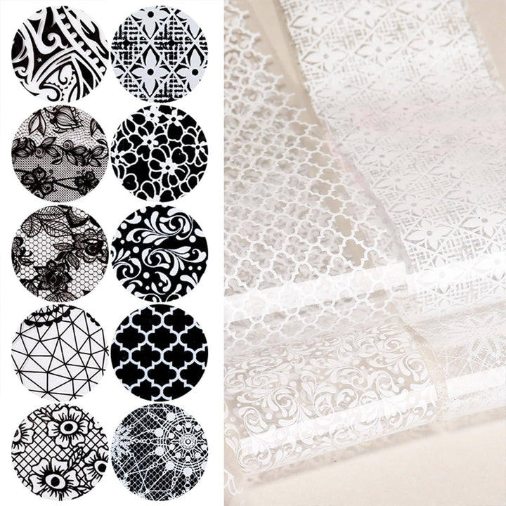 20 Rolls Lace Nail Foil White and Black Nail Transfer Foil Flower Nail Art Foils Decals Holographic Foils for Nails Manicure Stickers for DIY Acrylic Nails Decoration