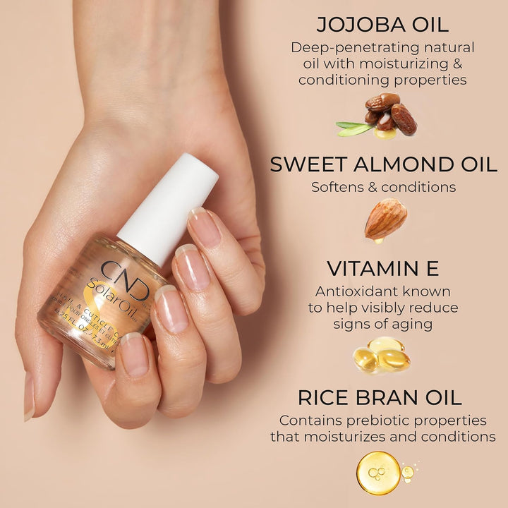 CND Solaroil Cuticle Oil, Blend of Jojoba, Vitamin E, Rice Bran & Sweet Almond Oils, Moisturizes & Conditions