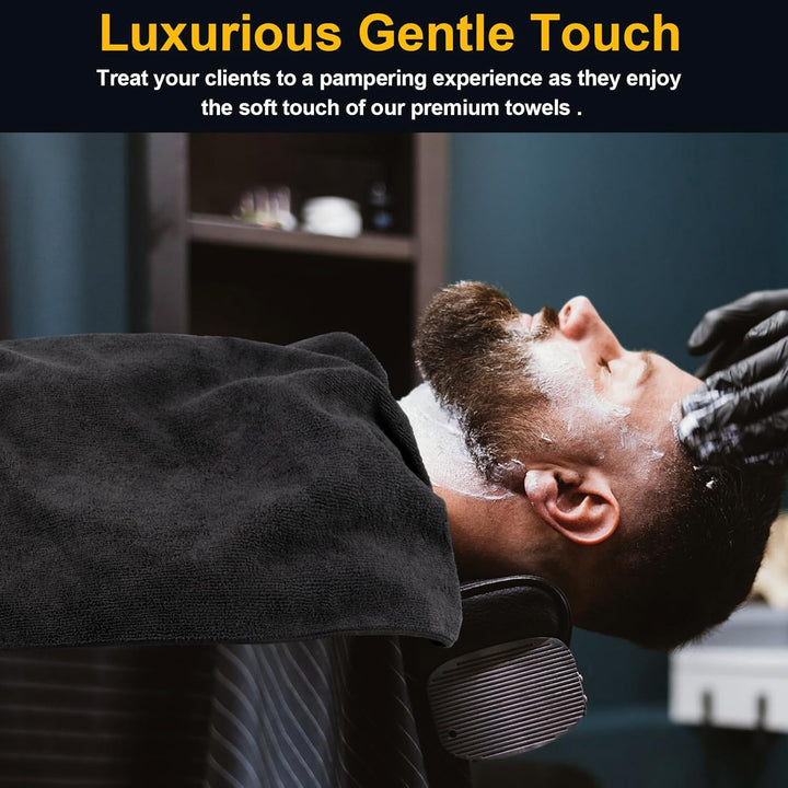 Salon Towels 24 Pack, Microfiber Barber Towels Bulk, (16X29 Inches) Hair-Drying Cloth Super Soft Black Hand Cloth for Gym, Bath, Spa Use and Home Beauty Care(Not Bleach Proof)