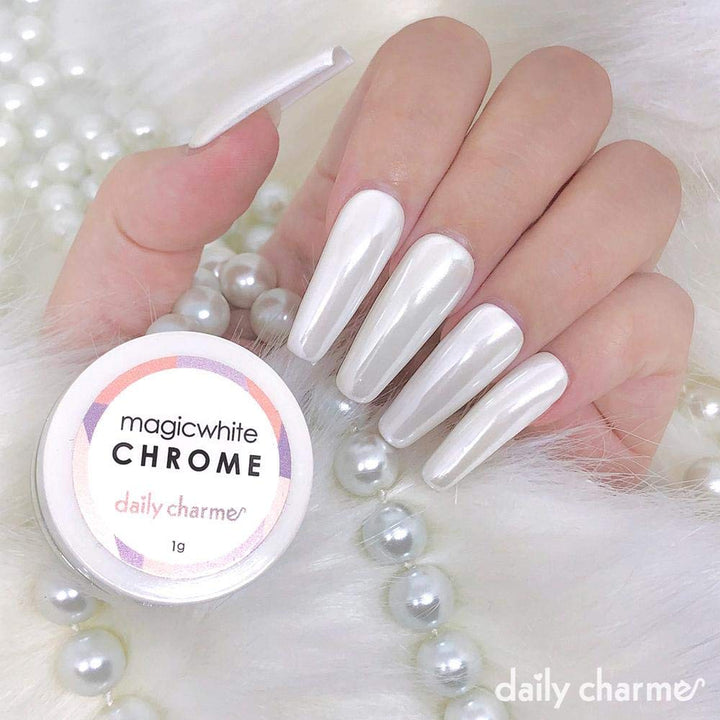 Magic White Nail Chrome Powder (White) 1G, Pearlescent Nail Chrome Powder, Glazed Donut, Nail Art Decoration, Home Diy/Nail Salon Manicure