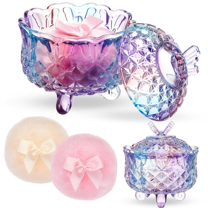 3 Pcs Large Body Powder Puff and Container Powder Container with Puff Crystal Case Soft Washable Reusable Velour Face Body Glitter Wet Dry Makeup(Simple,Clear)