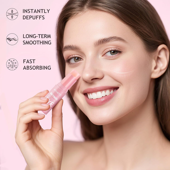 Retinol & Caffeine Eye Balm Stick - Dark Circles Relief & Depuffing Treatment, Hyaluronic Acid + Collagen, Gentle under Eye Cream for Sensitive Skin, Hydrates & Smooths Fine Lines, 0.35Oz/10G