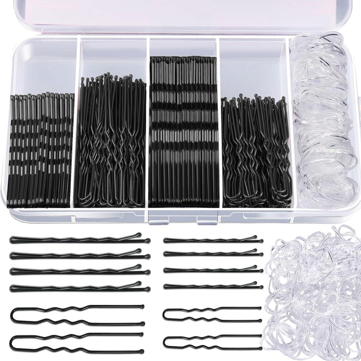 300Pcs Bobby Pins Hair Pins Kit, 100 Hair Pin for Women 100 Bobby Pins Brown and 100 Hair Bands, Hair Pins for Buns 2Inch 2.36Inch 2.75Inch