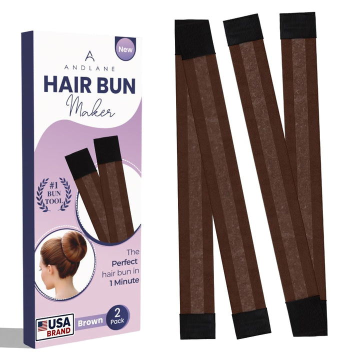 French Hair Bun Maker - Easy Donut and Bun Makers for Women'S Hair Quick Updos - Snap-And-Roll Perfect Tool for Kids and Twist Tool Clip (Brown - Pack of 2)