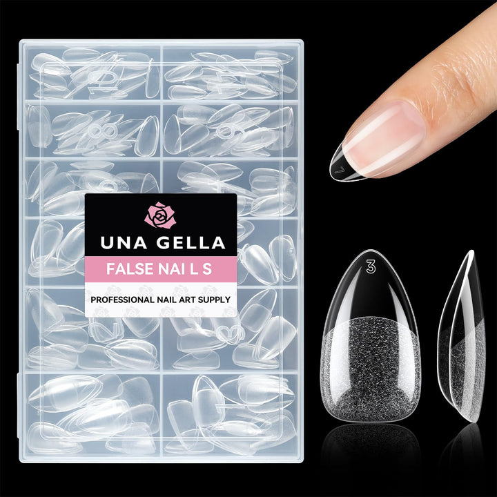 Short Almond Fake Nails 216Pcs Pre-Shape Gel Acrylic Nail Tips for Full Cover Nail Extension Home DIY Nail Salon 12 Sizes Gelly Tips