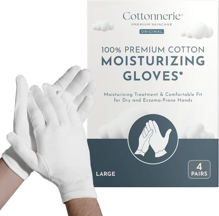 Basics Cotton Gloves for Dry Hands Sleeping, Moisturizing Gloves Overnight, Hand Moisturizer Gloves, Moisture Gloves for Dry Hands Overnight, Sleeping Gloves, Medium 4 Pairs