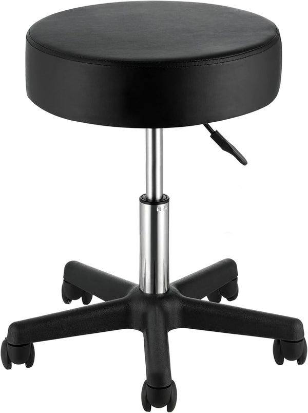 Rolling Stools with Wheels, 400 LBS Weight Capacity Adjustable Height Stool with Ultra-Thick Seat Cushion, Swivel Stools Chair for Salon, Bar, Home, Office, Tatoo, Medical, Massage, Black