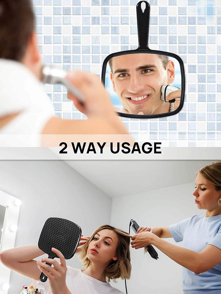 9.3" L X 6.6" W Hand Mirror, All Black Handheld Mirror with Handle