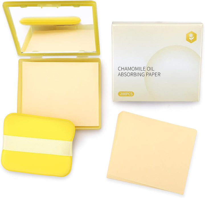 Oil Blotting Sheets for Face with Mirror and Puff, 300 Sheets Oil Blotting Paper for Oily Skin, Face Oil Absorbing Sheet, Natural Oil Control Film, Absorb Excess Oil, Makeup Friendly