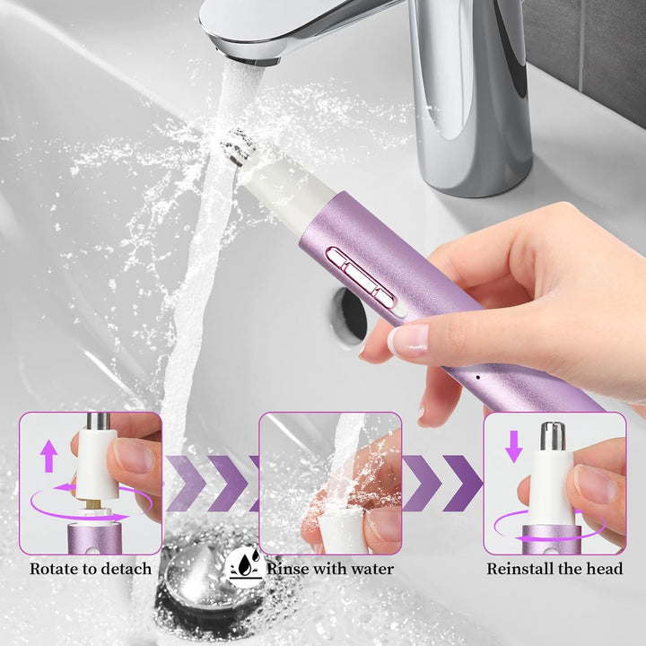 Nose and Ear Hair Trimmer for Women Men,2 in 1 Painless Eyebrow Hair Trimmer with USB Rechargeable,Portble Waterproof Facial Hair Removal with Dual-Edge Blades for Smoother Cutting (Purple)