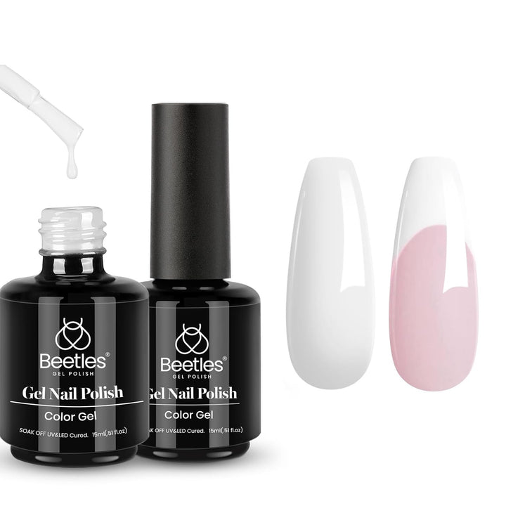 Beetles White Gel Nail Polish Black Gel Polish Kit 2 Pcs 15Ml Black and White Polish French Nails Soak off Led Nails Art Manicure Salon Diy at Home