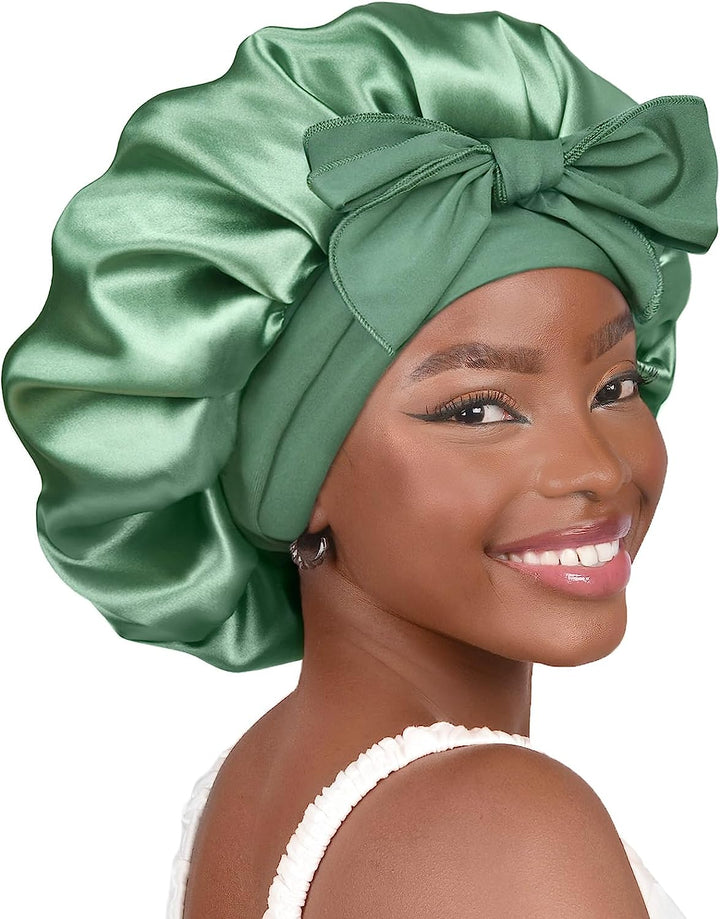 Silk Bonnet for Sleeping Women Adjustable Double Layer Satin Bonnet Reduce Friction Prevent Frizz Natural Curly Hair