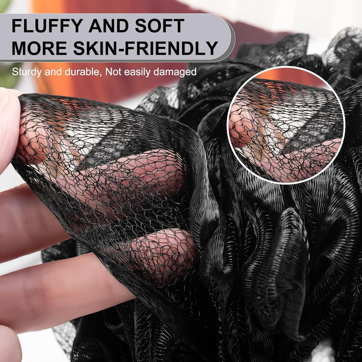 Loofah Sponge Xxl-100G 4 Pack, Bath Sponge Soft Mesh Shower Puff Loofah for Men, Exfoliating Body Scrubber for Women, Shower Accessories (Black)