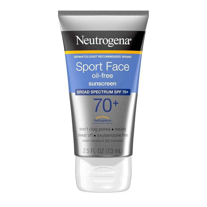 Sport Face Sunscreen SPF 70+, Oil-Free, 2.5 Fl Oz, Sweat & Water-Resistant, Broad-Spectrum UVA/UVB, Nourish & Restore Skin Balance, Oxybenzone Free Sunscreen for Face
