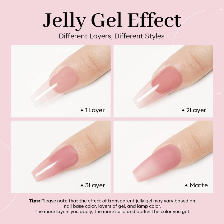 Pink Gel Nail Polish, Jelly Nude Pink Gel Polish French Tip Base Colors Translucent Soak off U V Soap Nails for Nail Art Manicure at Home 15ML