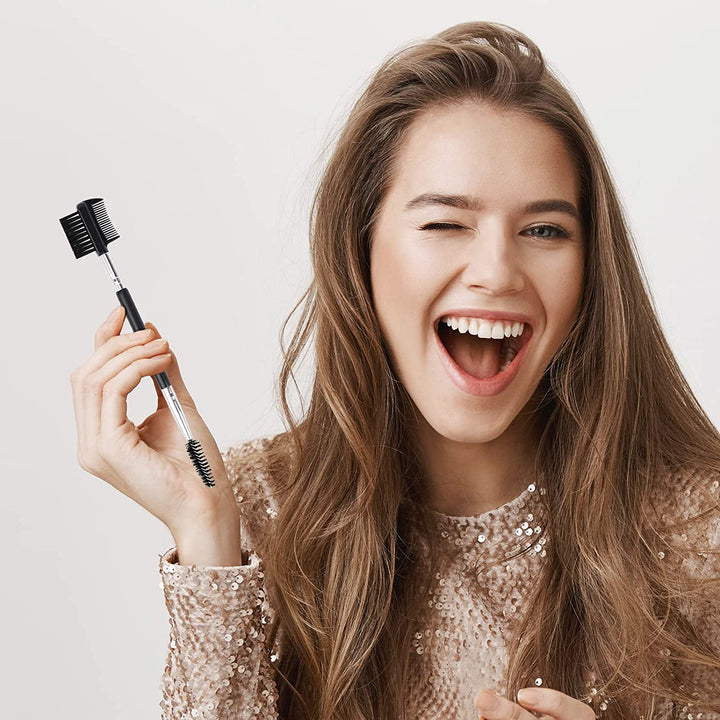 3 Head Eyebrow Eyelash Shaper Eyelash Comb Double Head Brush Makeup Grooming Tool Cosmetic with 3 Different Spoolie Brushes for Separating Lashes, Eliminating Mascara Clumps, Grooming and Shaping Brow