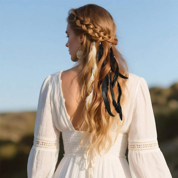 Feathers Hair Extensions for Women Boho Clip-In Hair Feather Accessories for Carnival Halloween Party Performances Photo Shoots, Brown Black Dark Coffee(3 Pcs)