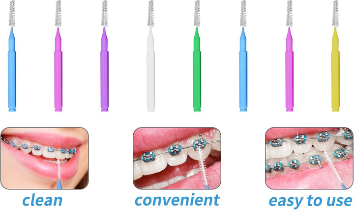 100 Pcs Braces Brush Disposable Interdental Brush Toothpick Dental Flossing Head Oral Dental Hygiene Flosser Tooth Cleaning Tools (Mixed Color)
