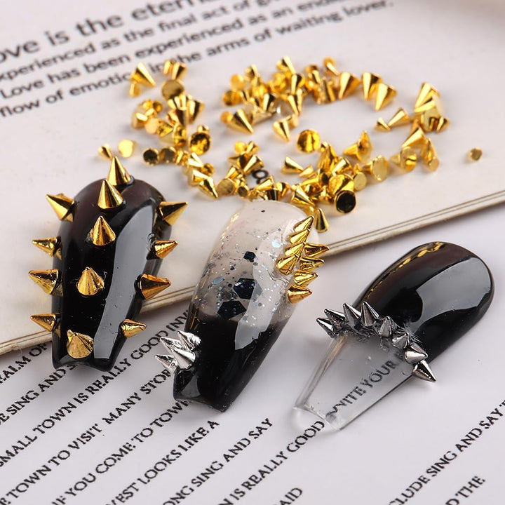 3D Mini Metal Punk Nail Art Studs Mixed Sizes Gold Black Cone Spikes Alloy Nail Rivets Jewelry for Women Goth Nail Art Charms Nails Accessories DIY Crafts Decorations