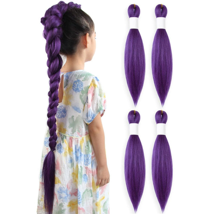 Purple Braiding Hair 20 Inch Pre Stretched Hair Long Straight Crochet Braids Yaki Texture Synthetic Fiber 4 Packs (Dark Purple)