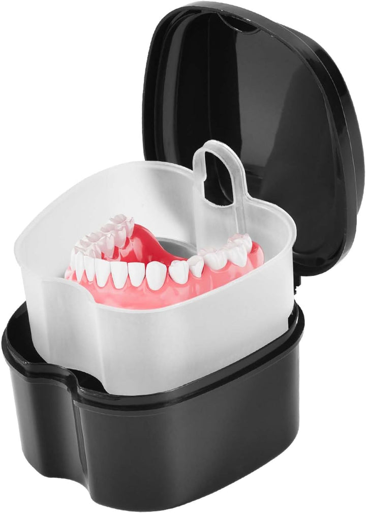 2 Pack Colors Denture Bath Case Cup Box Holder Storage Soak Container with Strainer Basket for Travel Cleaning (Light Blue and Blue)