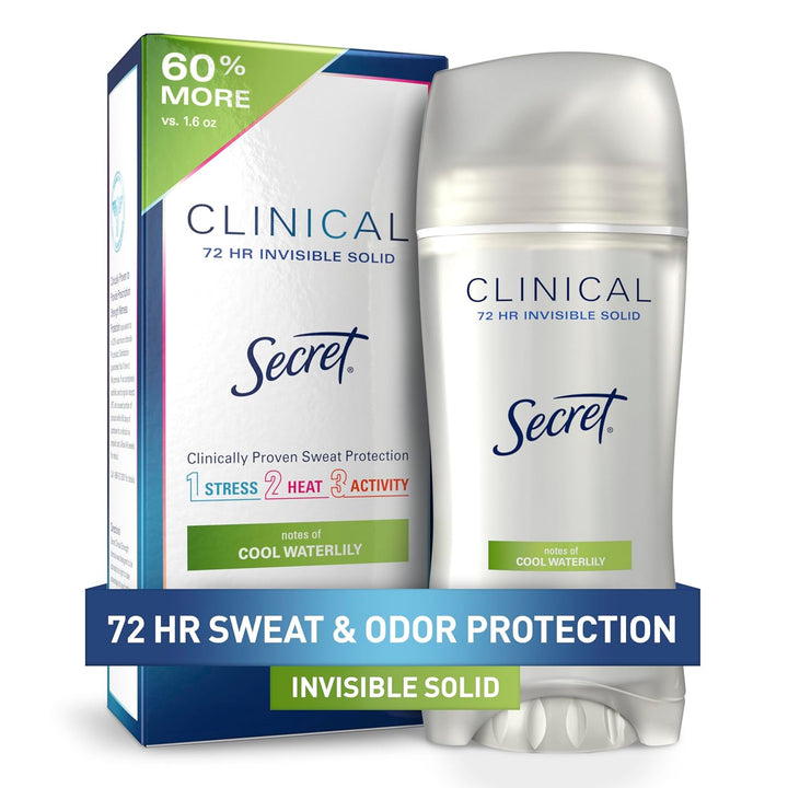 Clinical Strength Antiperspirant Deodorant for Women, 3X Stress Protection, 72Hr Sweat & Odor Protection, PH Balancing Minerals, Invisible Solid, Completely Clean Scent, 2.6 Oz