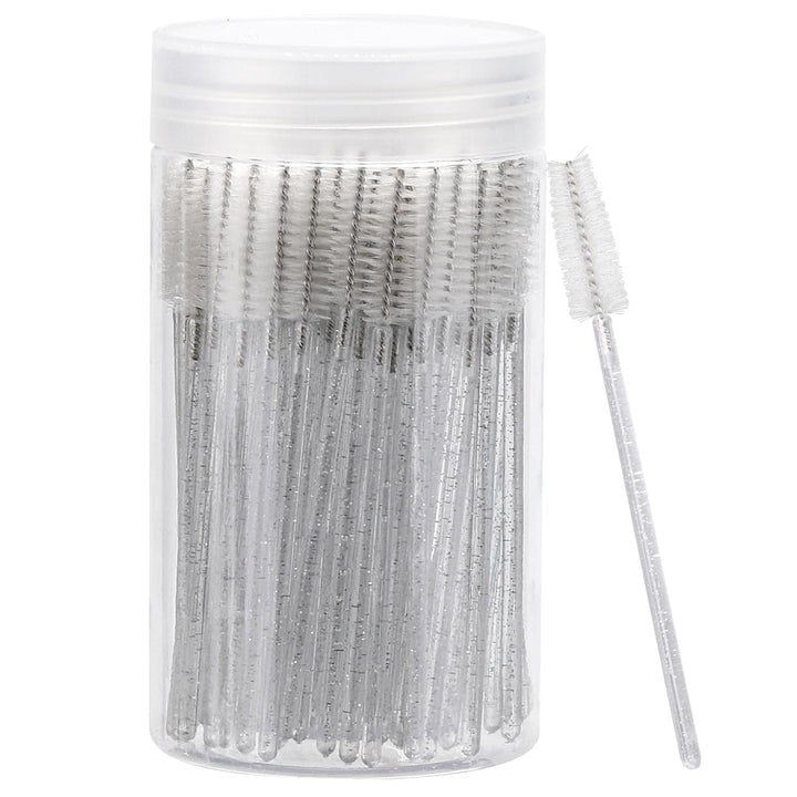 100 Pcs Disposable Mascara Wands, Crystal Eyebrow Spoolies Brush for Eyelash Extensions, Pink Lash Brushes with Container