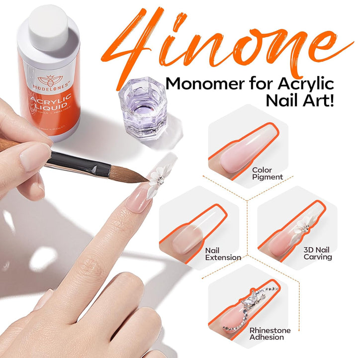 Monomer 4 Oz, Upgraded Monomer Acrylic Nail Liquid for Acrylic Powder Nail Extension 3D Carving, Mma-Free Non-Yellowing DIY Home Salon 120Ml