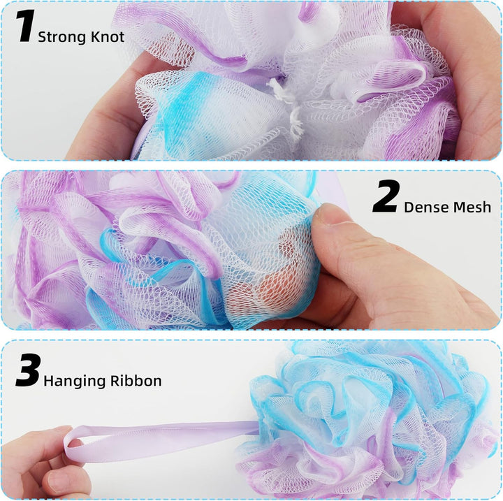 Bath Sponges Loofahs 70 Grams Large Size,4 Pack Shower Sponge Exfoliating Cleaning Bath Loofa Body Scrubber Balls for Women Men Children Washing